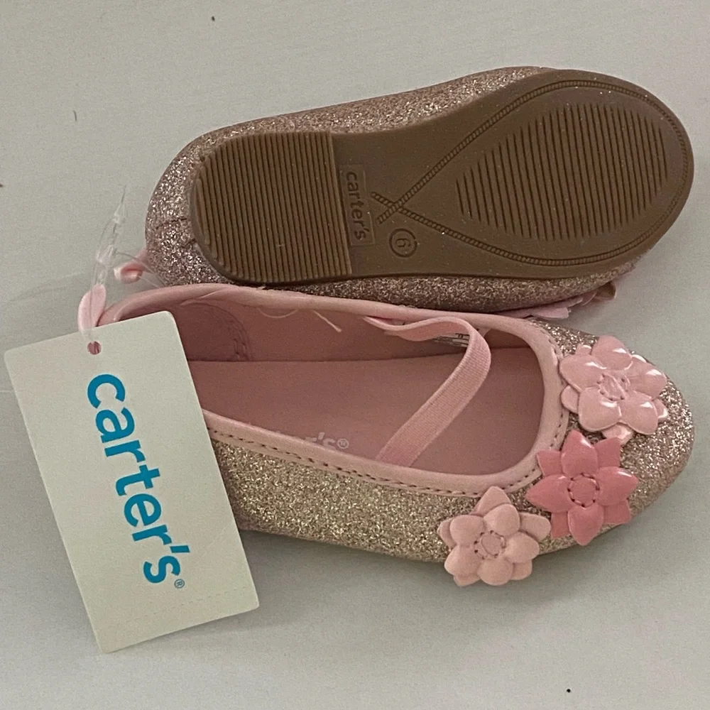 Carter's pink and Glittery Gold Floral Dress Shoes